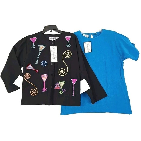 Silver Stream~Woman Size S~2pc. Set Blue Top/Blazer Black Embroidered Cotton NWT - Picture 1 of 9